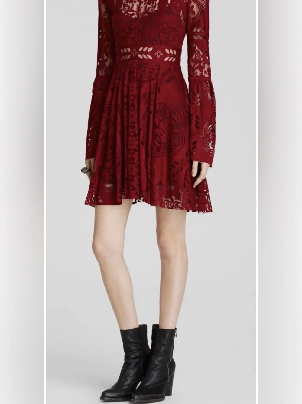 Free People Lace Lovers‎ Folk Song Bell Sleeve Boho Dress - Size 2